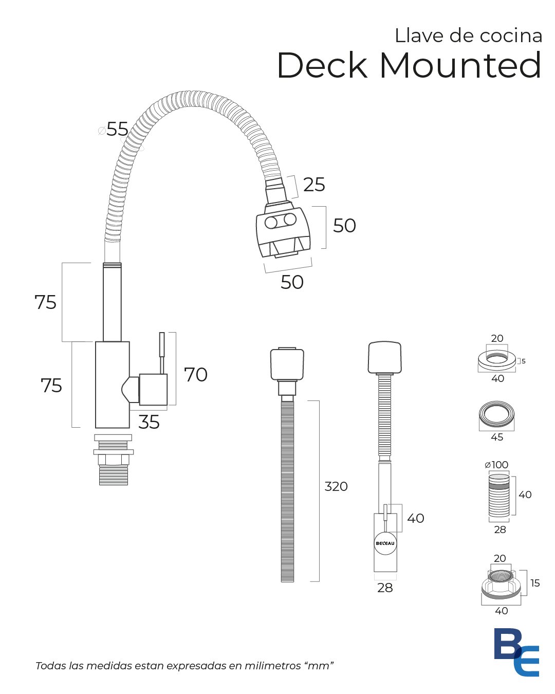 Llave de cocina piso deck mounted mate - Imagen 2
