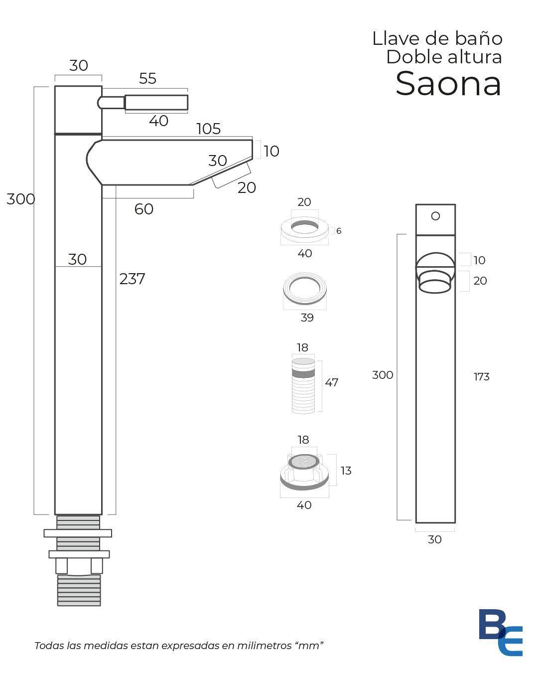Llave de baño doble altura Saona cromo - Imagen 2