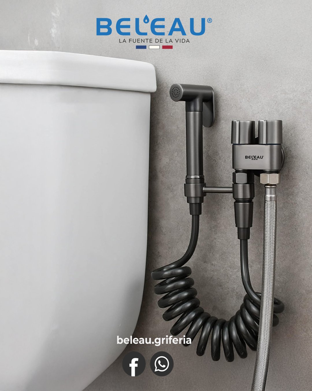 Llave de aguja angular doble con rociador bidé gun metal - Imagen 2