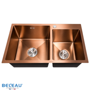 Fregadero empotrable de dos pozos rose gold