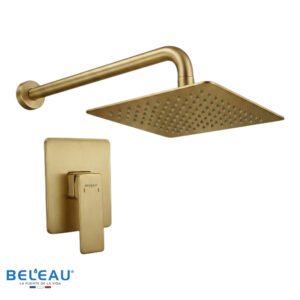Combo mezcladora Arve, cabeza super slim y brazo de ducha pared (cuadrada) gold