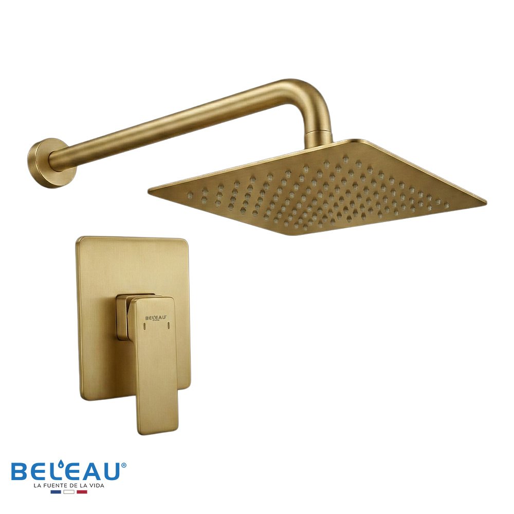 Combo mezcladora Arve, cabeza super slim y brazo de ducha pared (cuadrada) gold