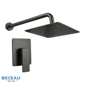 Combo mezcladora Arve, cabeza super slim y brazo de ducha pared (cuadrada) gun metal