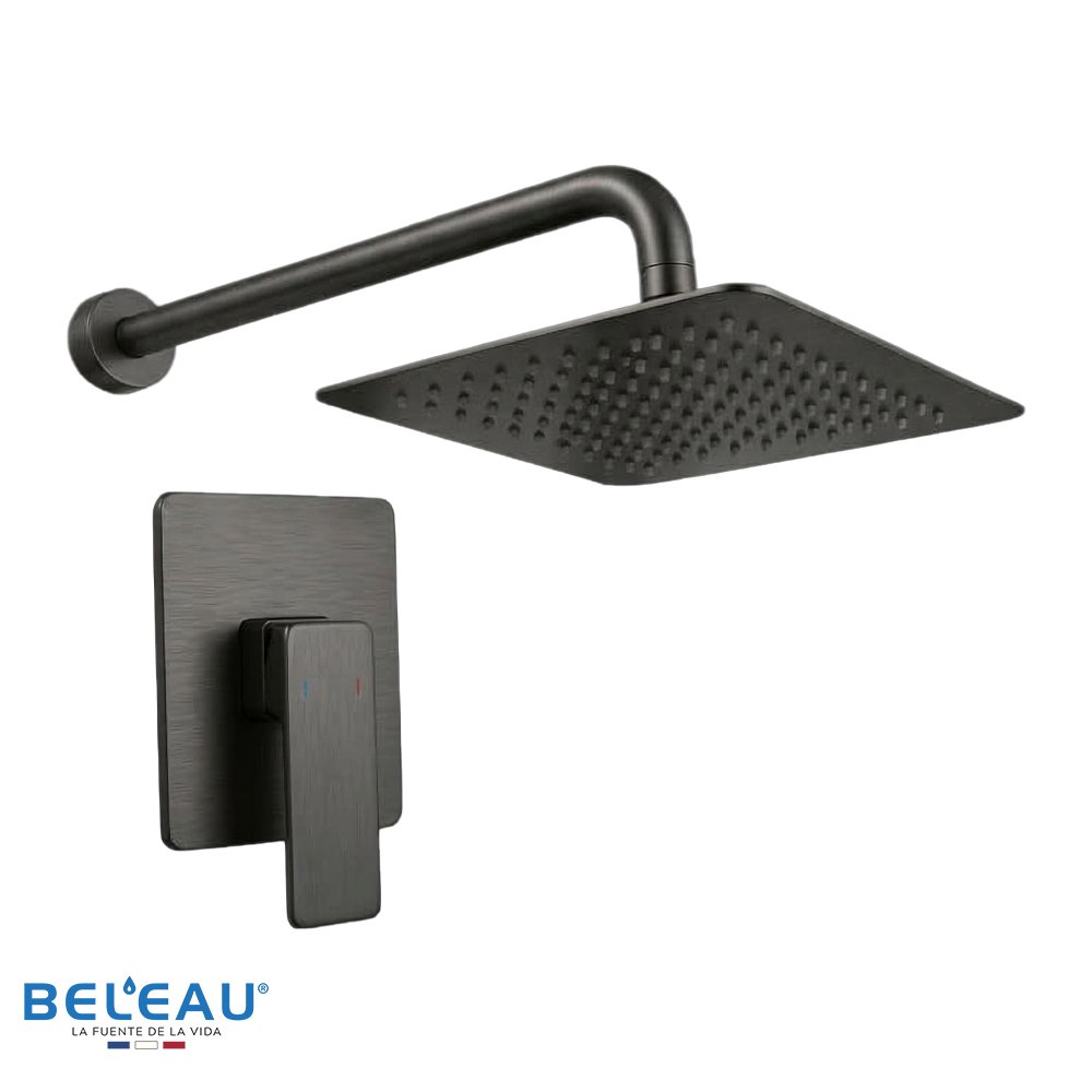 Combo mezcladora Arve, cabeza super slim y brazo de ducha pared (cuadrada) gun metal